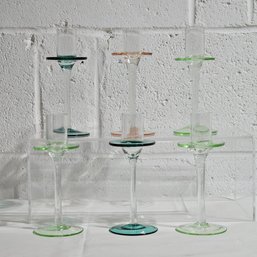 Set Of 6 MCM Fused Glass Candlesticks #99
