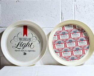 Vintage Michelob And Budweiser Round Plastic Trays #101