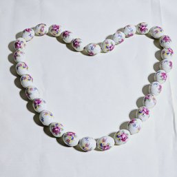 Beuatiful Vintage Hand Painted Ceramic Beads Strand Necklace #135