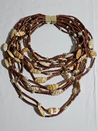 Beautiful Vintage 15 Strand Beads And Seashell Necklace #153