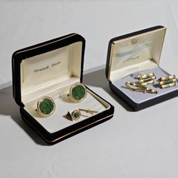 Lot Of 2 Sets Of Genuine Jade Grand Prix And Anson Cuff Link & Tie Tack #162