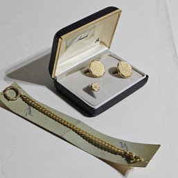 Vintage 1/20th 12K Gold Filled Pocket Watch Chain And Vintage Anson Goldtone Cufflinks In Original Box #192