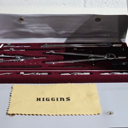 New Vintage Higgins Drafting Set In Original Button Case #201