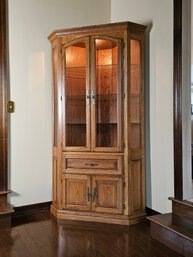 Beautiful Vintage Oak Corner Cabinet With Light - 80'H X 45'W X 26'D #3