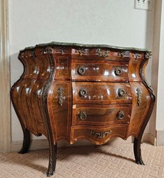One Of A Kind Antique Louis XV Style Walnut & Burl Console W/beveled Green Marble Top  And Drawers #9