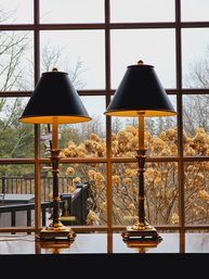 Beautiful Pair Of Bombay Company Brass Pineapple Lamps With Tole Shades 26' Tall #13