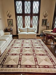 Ivory Hand Knotted Modern Nepali Neo Classic Block Design Pure Wool Rug - Measures 120' X 95'#18