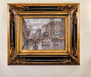 22.5 X 27 Parisian Street Painting In Carved Gilt Frame Signed D. Richards #30