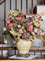 Vintage Chinese Crackled Glaze Porcelain Jardiniere W/Ormolu Bronze Mounts Comes With Bouquet #32