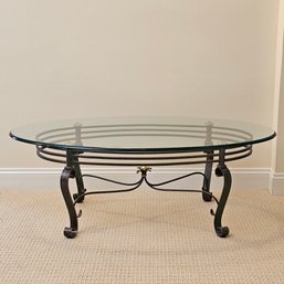 Cast Iron Modern Coffee/cocktail Table With Oval Heavy Glass Top#42