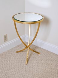 Round Cross Leg Side Table With Mirror Top Gold Leaf  #50