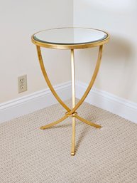 Round Cross Leg Side Table With Mirror Top Gold Leaf  #51