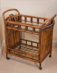 Rising Sun Collection By Gabriella Crespi Rattan Cart With Glass Inlay Rattan Tray #52