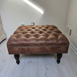 Distressed Vegan Leather Tufted Upholstered Ottoman Or Footstool #58
