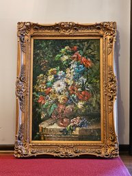 Large 46.5 X 34.5 Van Dail Signed Floral Still Life Oil On Canvas In A Beautiful Gold Leaf Wooden Frame #72