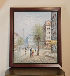Caroline Burnett Eiffel Tower Signed Painting Framed 27.5 X 23.5 #73
