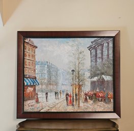 Caroline Burnett Oil Painting On Canvas Parisian Street Scene Signed And Framed 23.5 X 27.5  #74