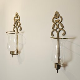French Brass And Glass Wall Sconces Candle Holders #77