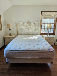 French Country Style Rustic White And Green Cast Iron Headboard W/bedframe Mattress And Box Spring Queen #49