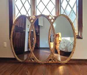 Italian Gilt Finish 3 Large Oval Mirrors With 2 Venetian Glass Mirrors In Center #82