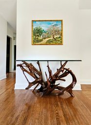 Solid Wood Antler Style Heavy Glass Top Table  #88