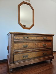 Antique Solid Oak Wood Dresser 32'H X 49.5'W X 24'D  With Mirror 36 X 24 #98