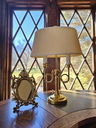Vintage Table Lamp And French Louis XVI Style Table Mirror #105