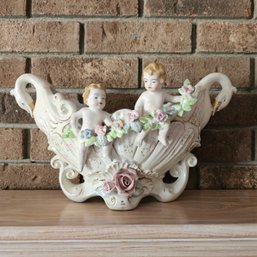 Beautiful Italian Porcelain Figural Centerpiece Basket (unmarked) #128