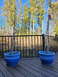 2 Blue Ceramic Indoor/Outdoor Planters Frost Resistance #160