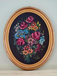 13 X 10 Italian Oval Painting Of Flower Bouquet Artist Signed  #171