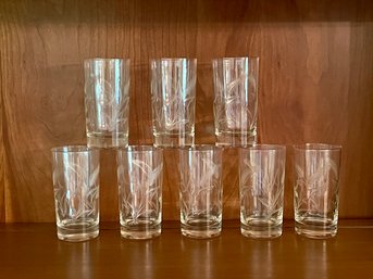 Set Of 8 Wheat Etched Tall Glasses  #37