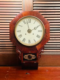 Antique Waterbury School House Regulator Wall Clock With Key (label Is Inside The Clock) Tested And Works #60