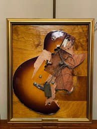 22X18 Contemporary Handmade Framed Art Exploded View Of Electric Guitar #137