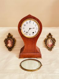 Antique Seth Thomas Mantle Clock Porcelain Dial Savoy Model And Vintage Miniature Wall Arts #203