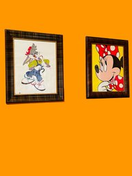 Vintage 1993 Looney Tunes Original Bugs Bunny Character And Disney Minnie Mouse Poster In A Beautiful Frames37
