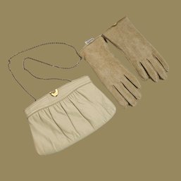 Vintage Leather Women Handbag Clutch And Leather Gloves #180