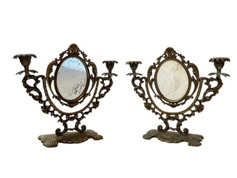 Pair Of Antique Candlestick Holders And Mirrors #45