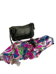 Elegant Large Colorful Scarf And Vintage Leather Purse #15