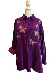 Purple Velvet Shirt With Butterflies Approximate Size M/l