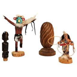 Lot Of Native American Dolls, Hand-carved African Wooden Stopper And Hand-carved Wooden Tabletop Sculpture#226