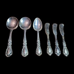 Prince Eugene Alvin Sterling Silver 2 Soup Spoons, 1 Teaspoon And 3 Desert Knives #205