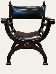 Leather And Carved Wood Chair In The Spanish Style #243
