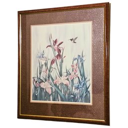 32 X 28 Beautiful Print Lillies And Humminbird 1208/1800 Signed Matted And Framed  #134
