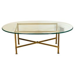Mid-century Modern Brass And Glass Oval Coffee Table #46