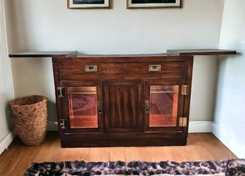 Mid-century Solid Wood Flip-out Top Lighted Two Door Bar Buffet With Two Drawers,  Brass Hardware #66