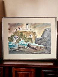 29 X 37 Original Watercolor Painting 'rocky Coast Of Maine'Signed By J. Hintersteiner (American 1915-1995) #86