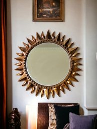 Mid Century Modern Fine Quality Quoizel Gold Gilded Sunburst Mirror 30' #34