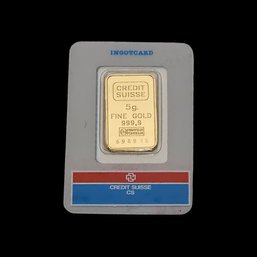5 Gram Credit Suisse Gold Bar .9999 Fine #183