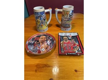 Budweiser Basketball Steins W/Certificate Of Authenticity And Upper Deck Michael Jordan Porcelain Plates