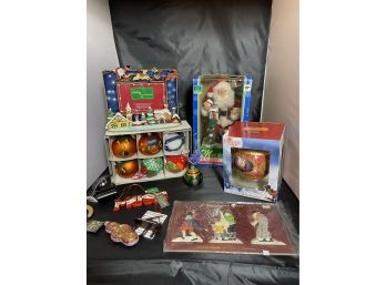 Beautiful Vintage Christmas Ornaments (Glass, Fabric, Plastic), Musical Santa And Photo Frame.